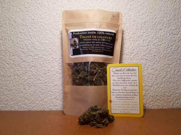 Tisane de chanvre riche en CBD cultivé par Patrick Jaccoud à Dommartin